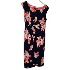 Connected Apparel Women's Ruched Overlay Sheath Sleeveless Boat Neck Dress Sz 10